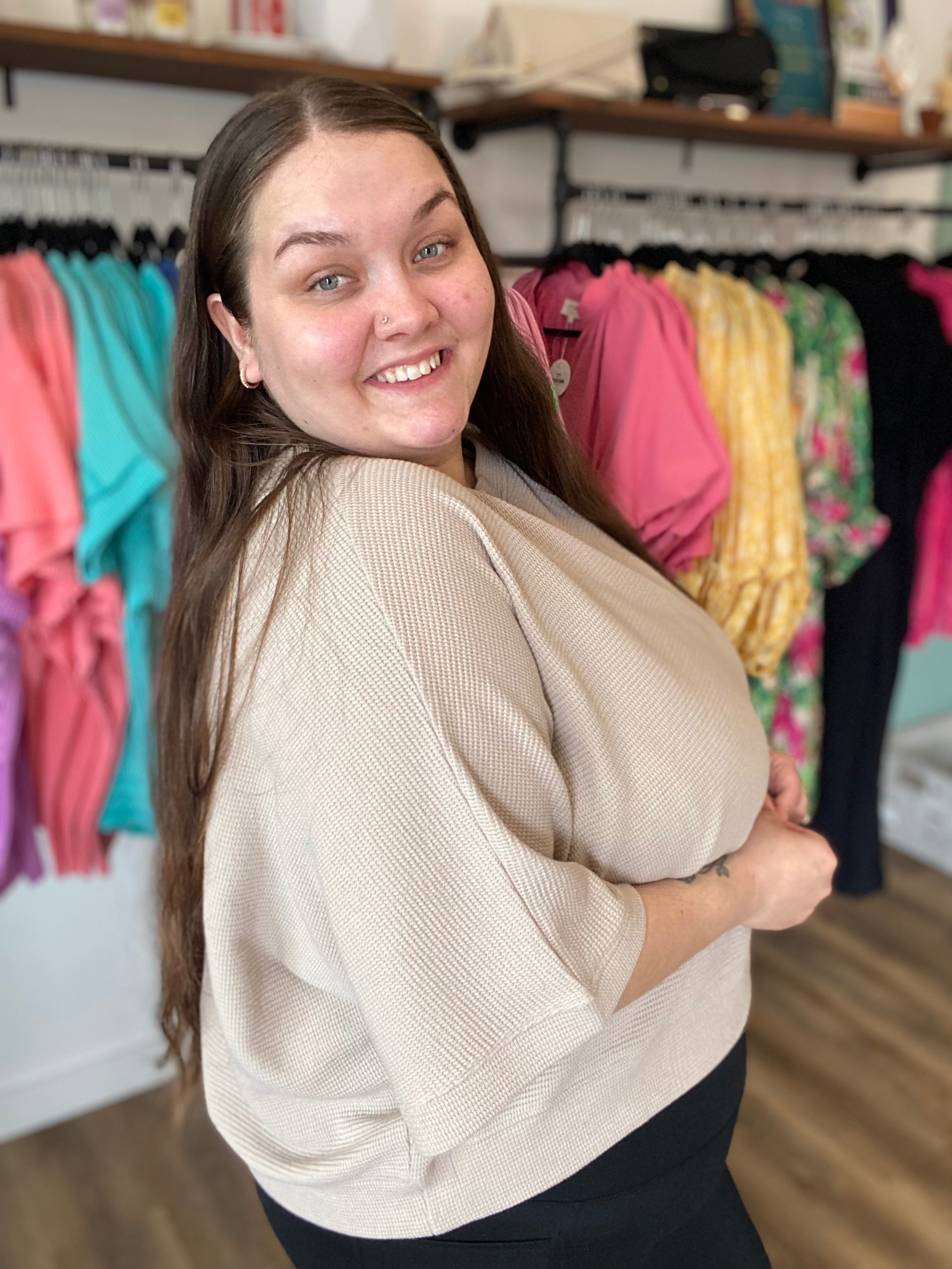 Shop Baby Waffle Knit Boxy Top - Light Cocoa- at Ruby Joy Boutique, a Women's Clothing Store in Pickerington, Ohio