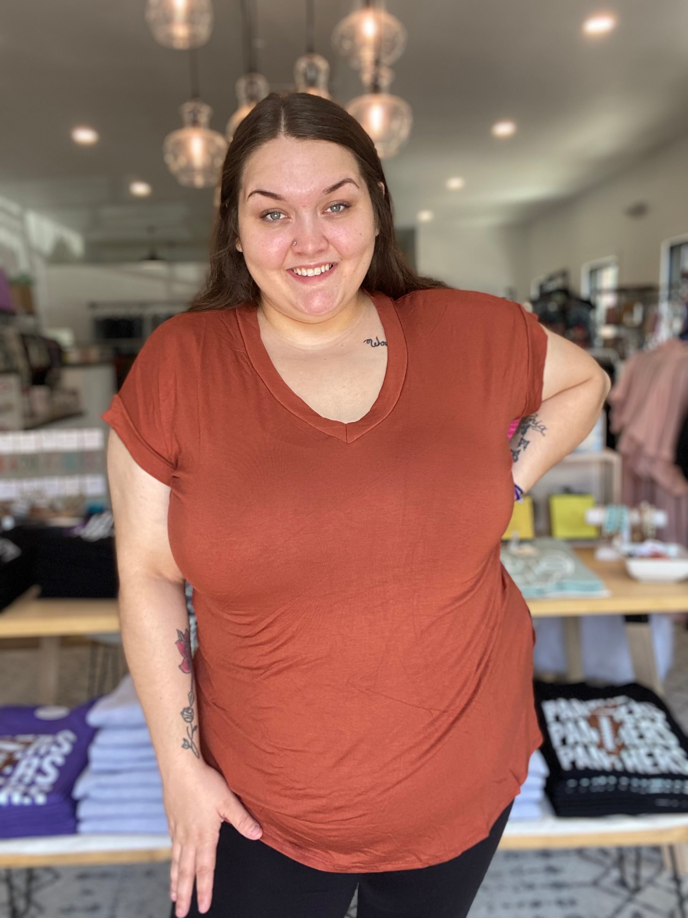 Shop Bamboo Dolman Sleeve Tee - Terracotta-Shirts & Tops at Ruby Joy Boutique, a Women's Clothing Store in Pickerington, Ohio