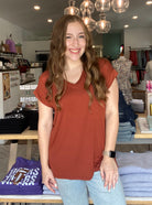 Shop Bamboo Dolman Sleeve Tee - Terracotta-Shirts & Tops at Ruby Joy Boutique, a Women's Clothing Store in Pickerington, Ohio