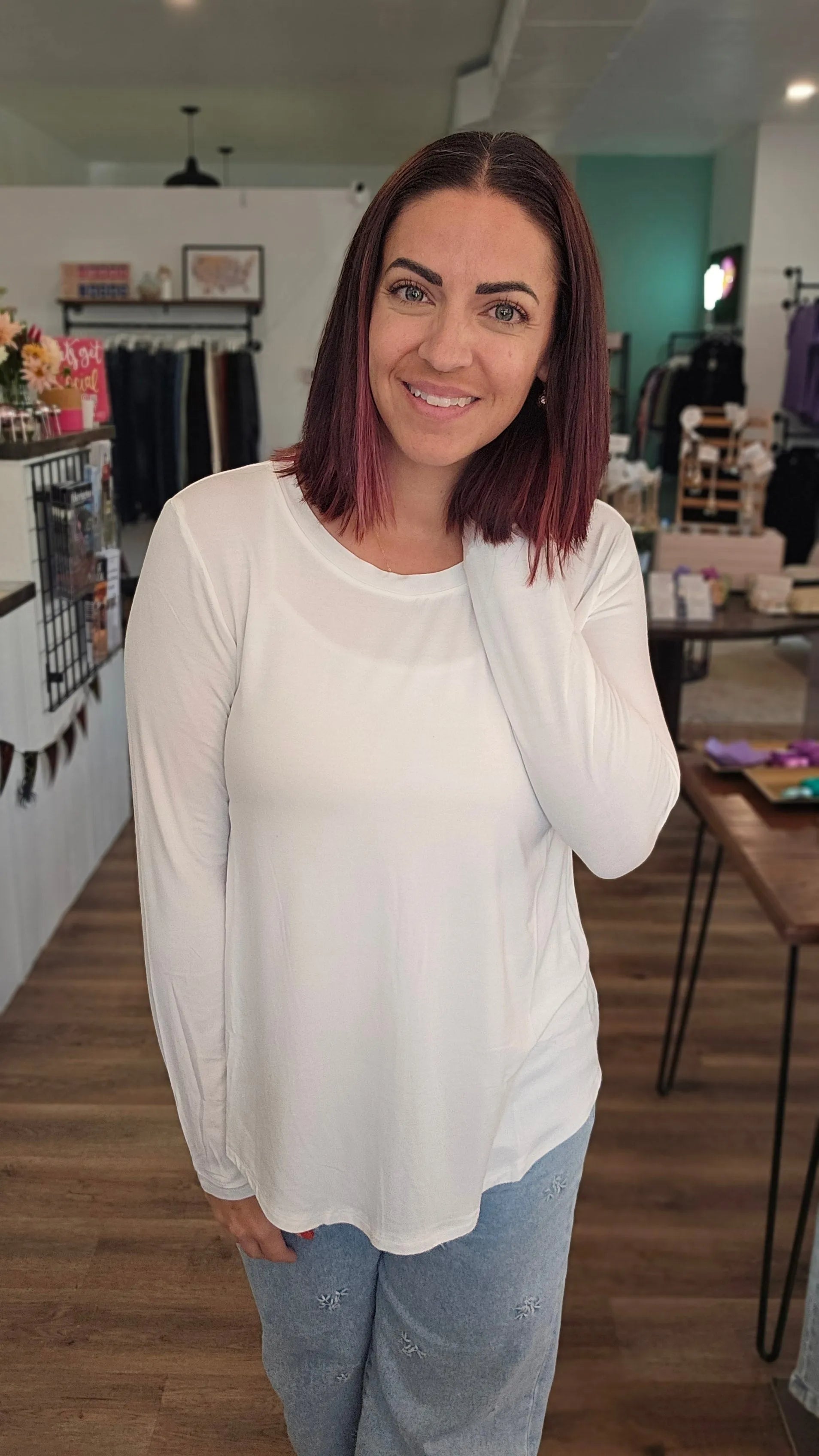 Shop Basic Long Sleeve Layering Top - Ivory- at Ruby Joy Boutique, a Women's Clothing Store in Pickerington, Ohio