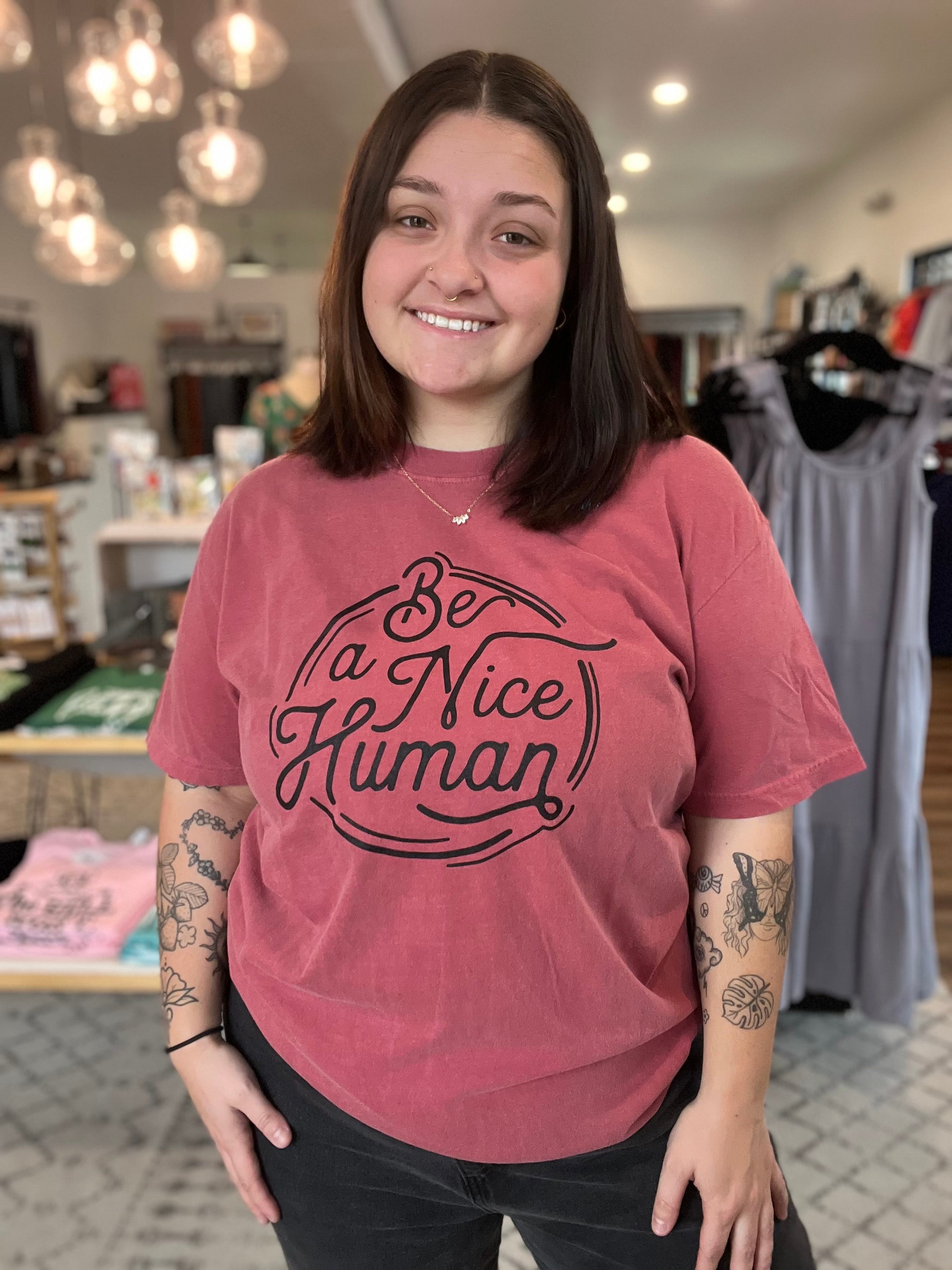 Shop Be A Nice Human Graphic Tee-Graphic Tee at Ruby Joy Boutique, a Women's Clothing Store in Pickerington, Ohio
