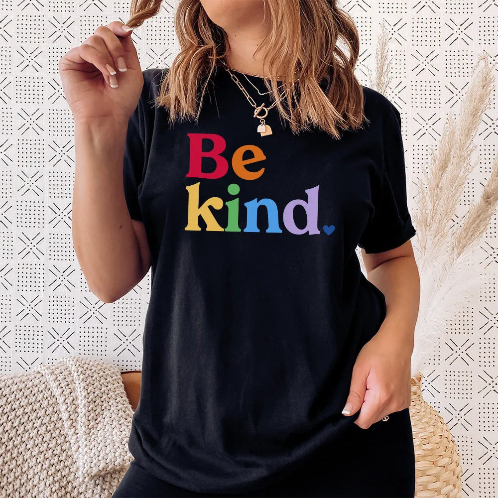 Shop Be Kind Rainbow Classic Tee | Kind Cotton- at Ruby Joy Boutique, a Women's Clothing Store in Pickerington, Ohio
