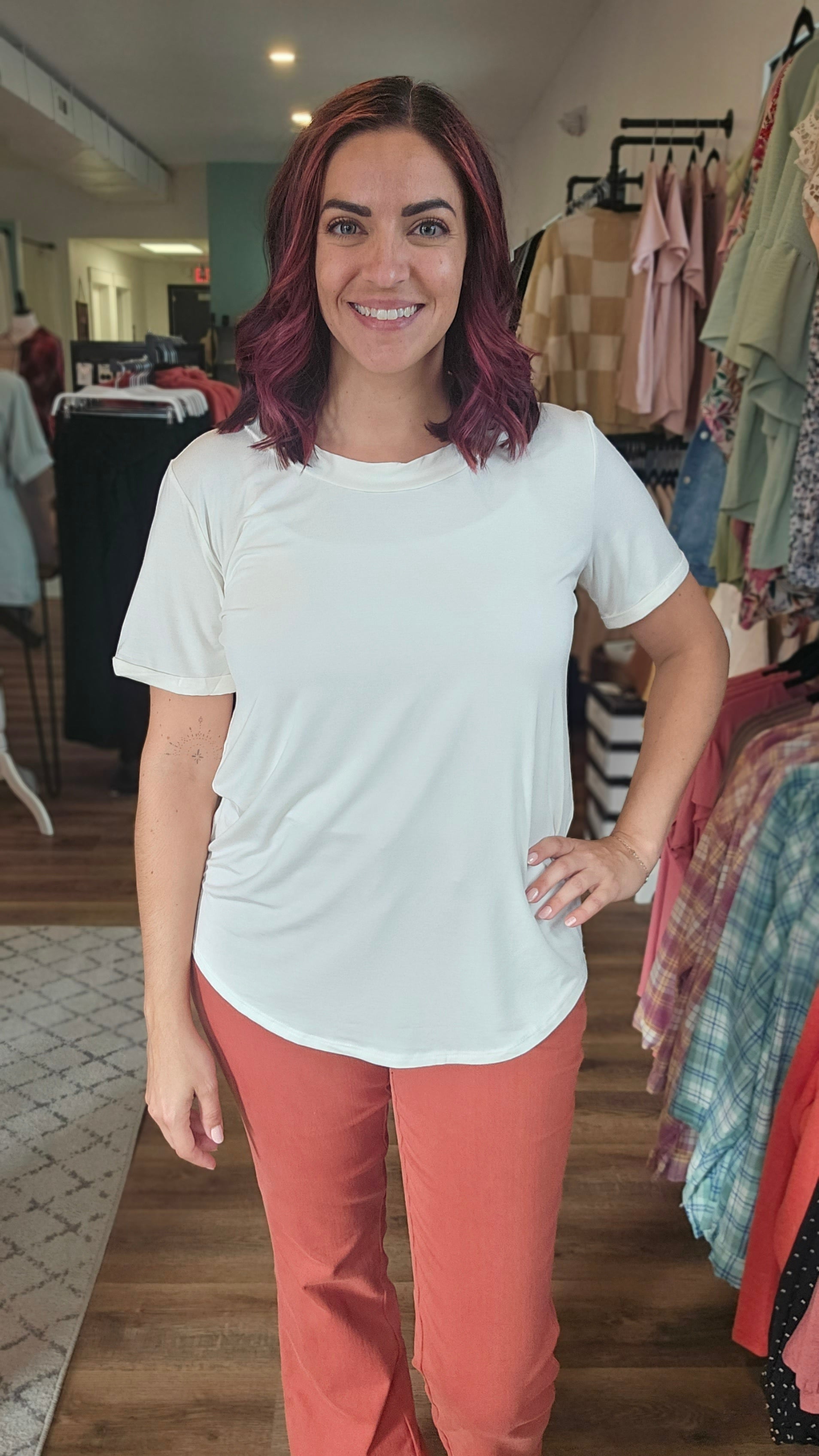 Shop Bella Casual Tee - Dove White-Shirts at Ruby Joy Boutique, a Women's Clothing Store in Pickerington, Ohio