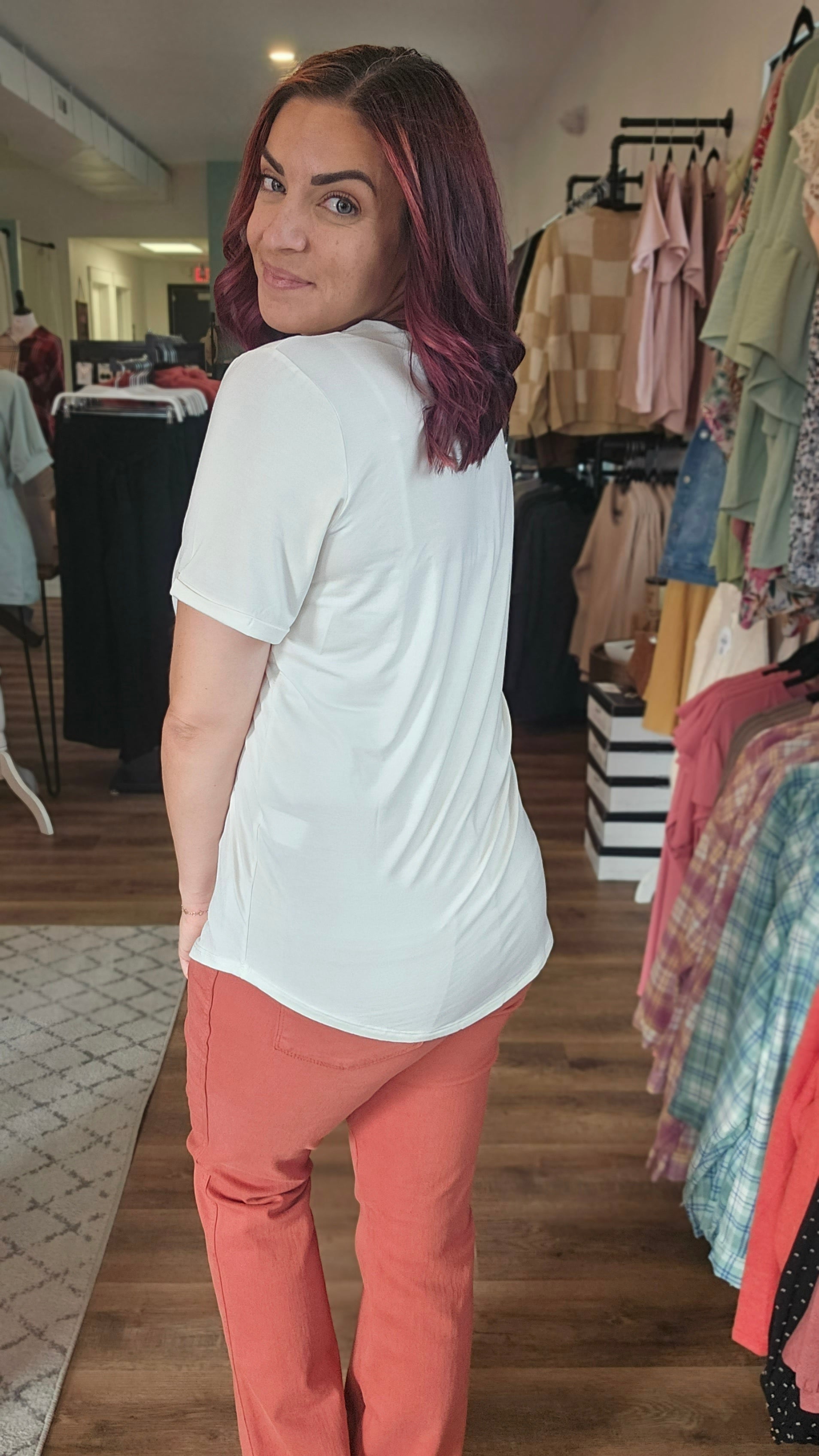 Shop Bella Casual Tee - Dove White-Shirts at Ruby Joy Boutique, a Women's Clothing Store in Pickerington, Ohio