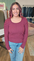 Shop Bella Scrunch Sleeve Top-Shirts & Tops at Ruby Joy Boutique, a Women's Clothing Store in Pickerington, Ohio