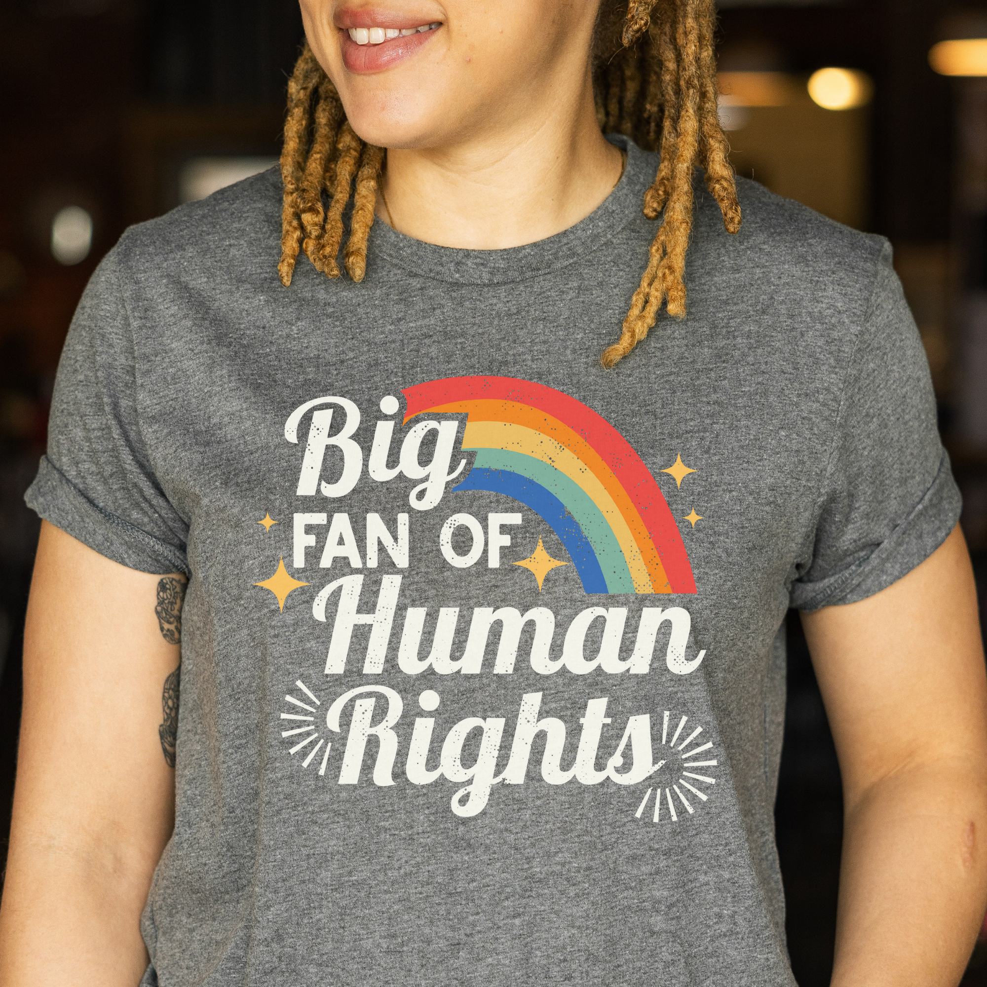 Shop Big Fan of Human Rights Custom Graphic Tee- at Ruby Joy Boutique, a Women's Clothing Store in Pickerington, Ohio