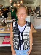 Shop Black Striped Double Tie Knit Vest- at Ruby Joy Boutique, a Women's Clothing Store in Pickerington, Ohio