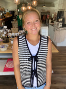 Shop Black Striped Double Tie Knit Vest- at Ruby Joy Boutique, a Women's Clothing Store in Pickerington, Ohio