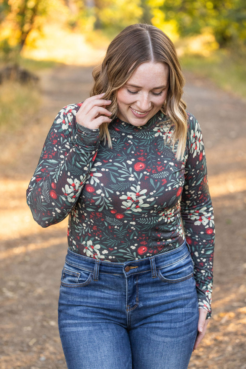 Shop Blair Long Sleeve Top - Evergreen Christmas- at Ruby Joy Boutique, a Women's Clothing Store in Pickerington, Ohio