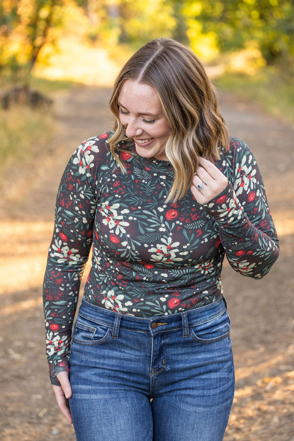 Shop Blair Long Sleeve Top - Evergreen Christmas- at Ruby Joy Boutique, a Women's Clothing Store in Pickerington, Ohio