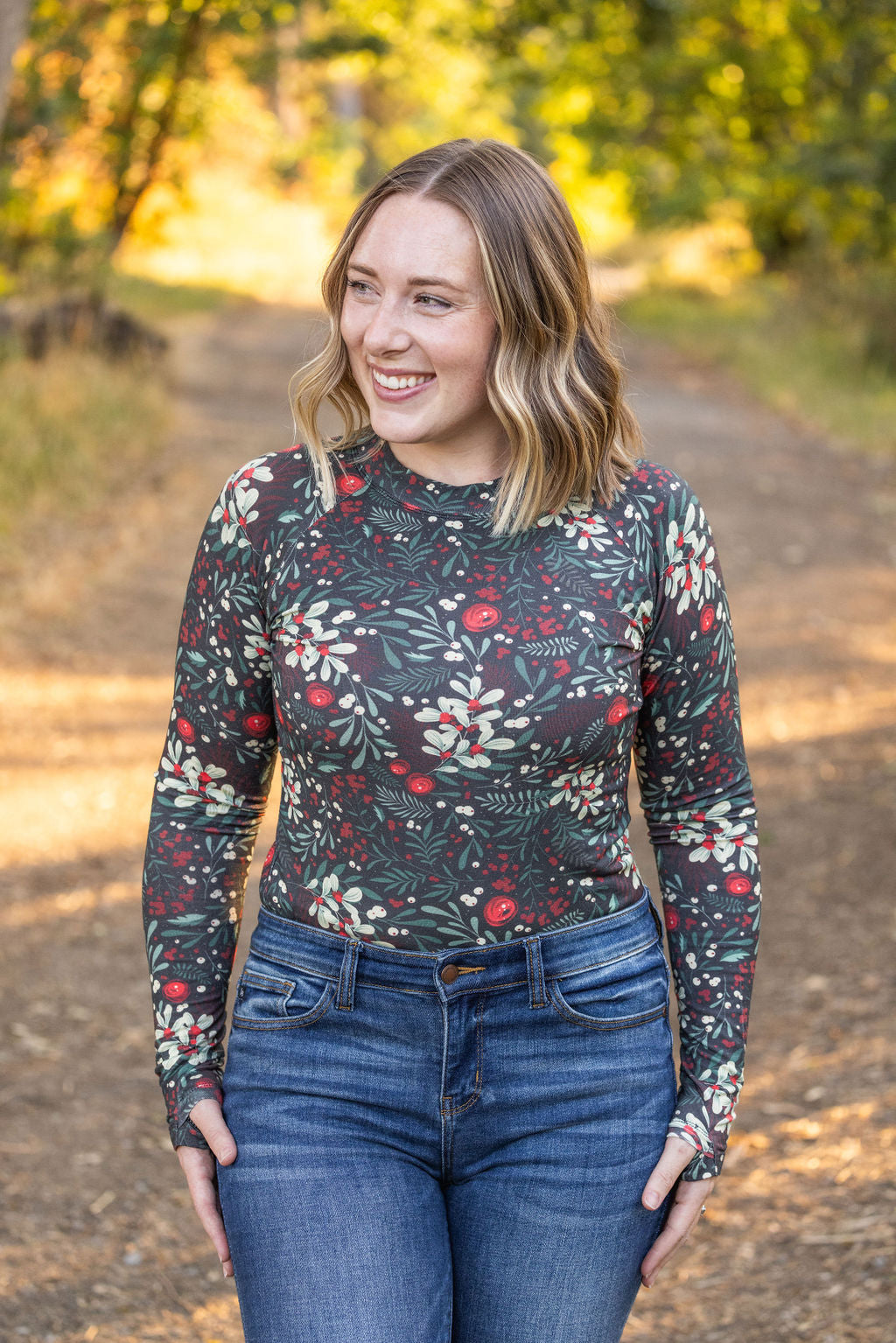 Shop Blair Long Sleeve Top - Evergreen Christmas- at Ruby Joy Boutique, a Women's Clothing Store in Pickerington, Ohio