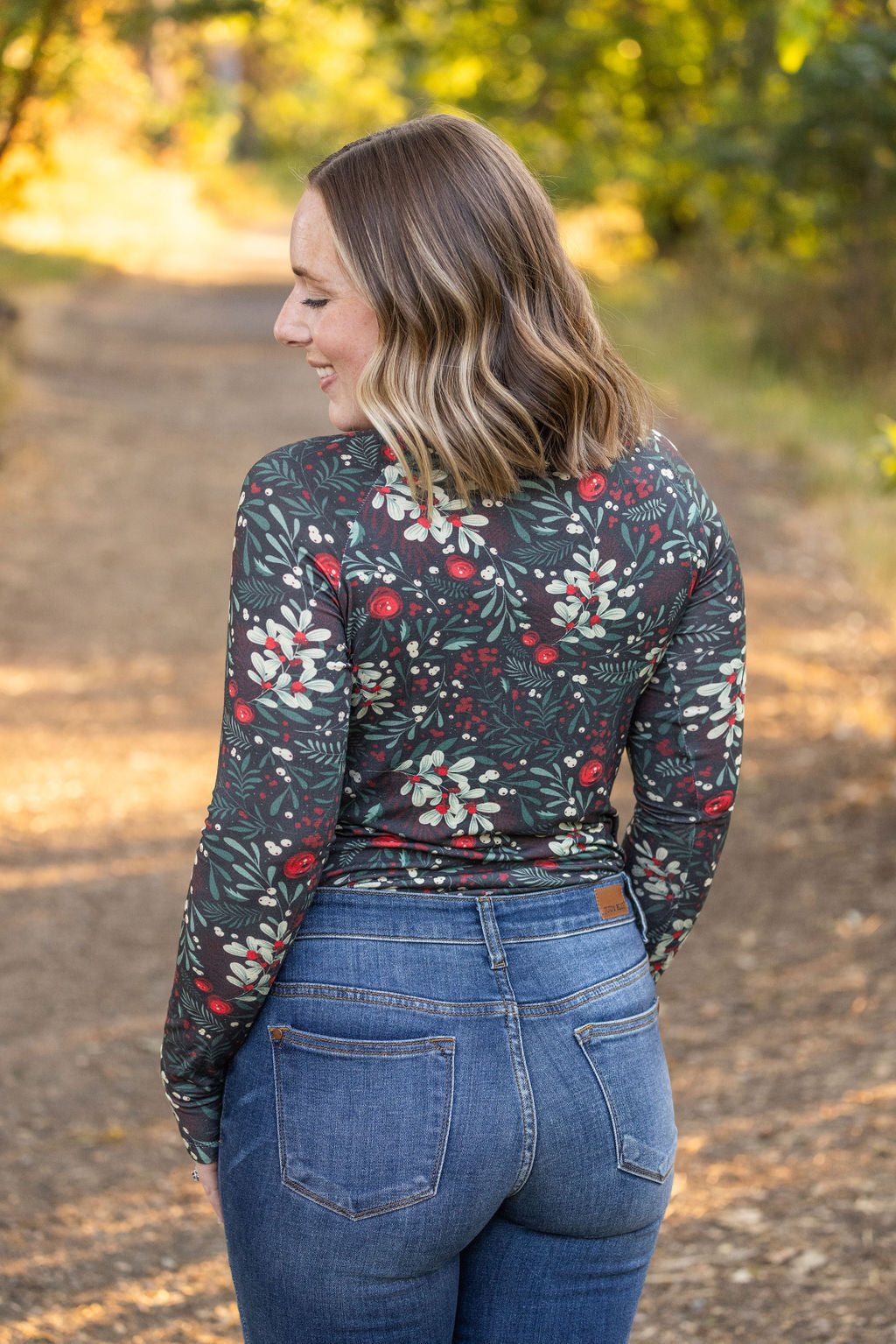 Shop Blair Long Sleeve Top - Evergreen Christmas- at Ruby Joy Boutique, a Women's Clothing Store in Pickerington, Ohio