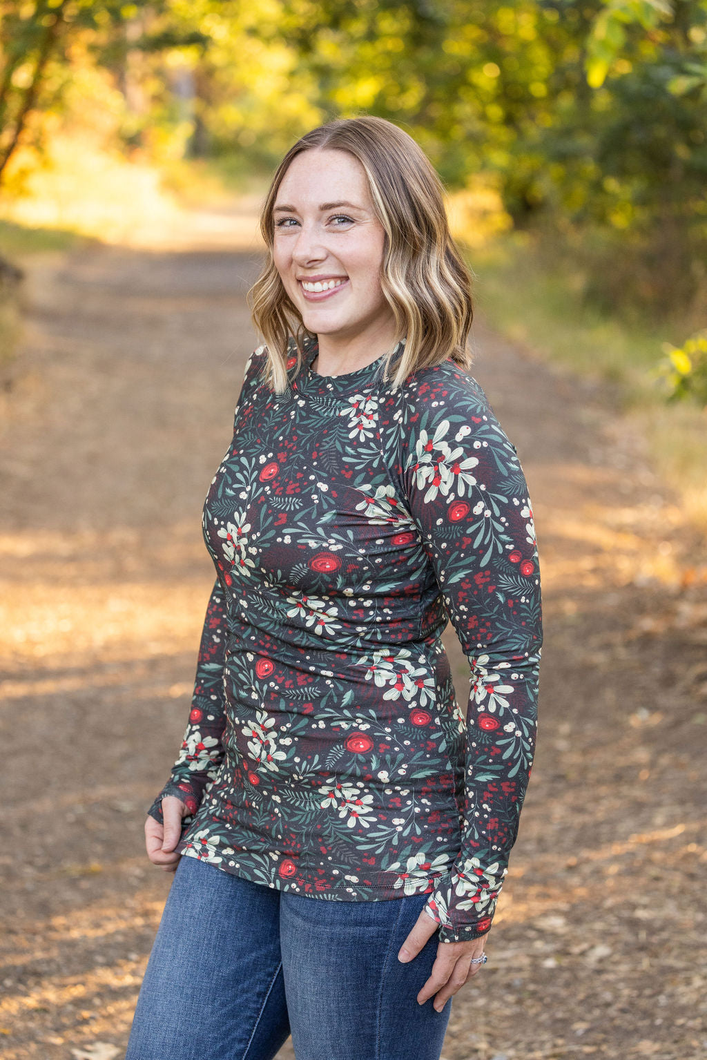 Shop Blair Long Sleeve Top - Evergreen Christmas- at Ruby Joy Boutique, a Women's Clothing Store in Pickerington, Ohio