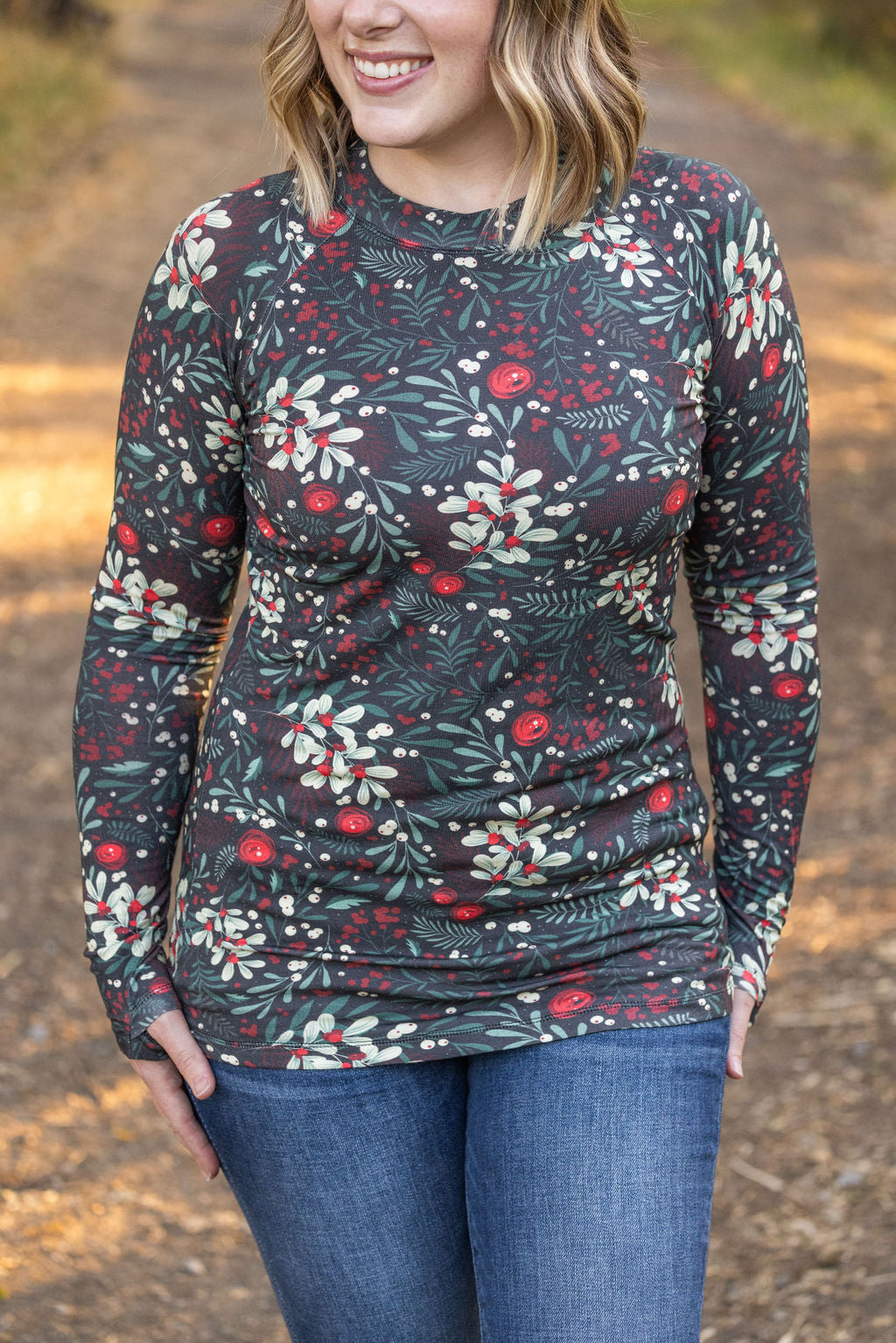 Shop Blair Long Sleeve Top - Evergreen Christmas- at Ruby Joy Boutique, a Women's Clothing Store in Pickerington, Ohio