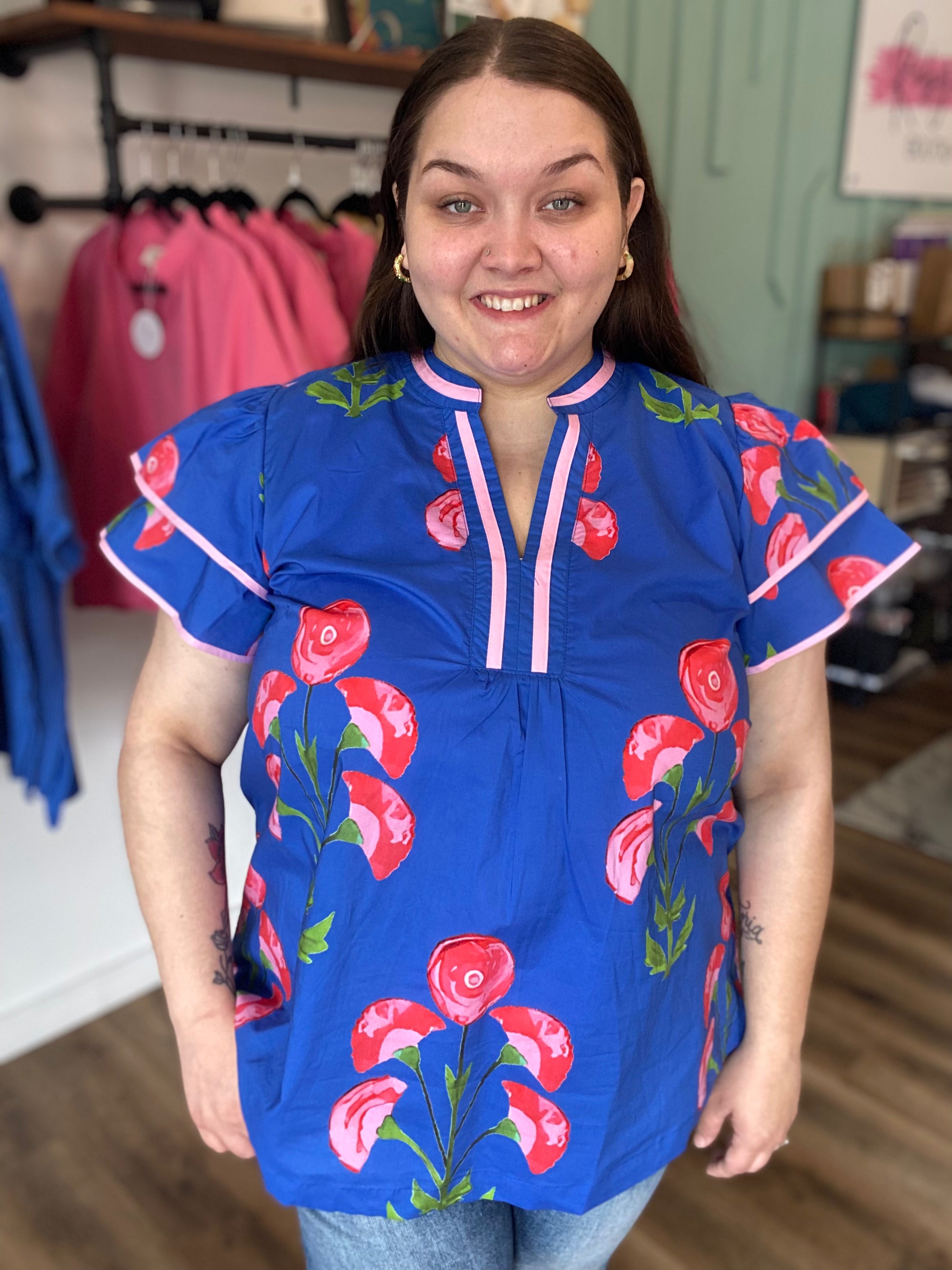 Shop Blossom Meadow Print Top- at Ruby Joy Boutique, a Women's Clothing Store in Pickerington, Ohio
