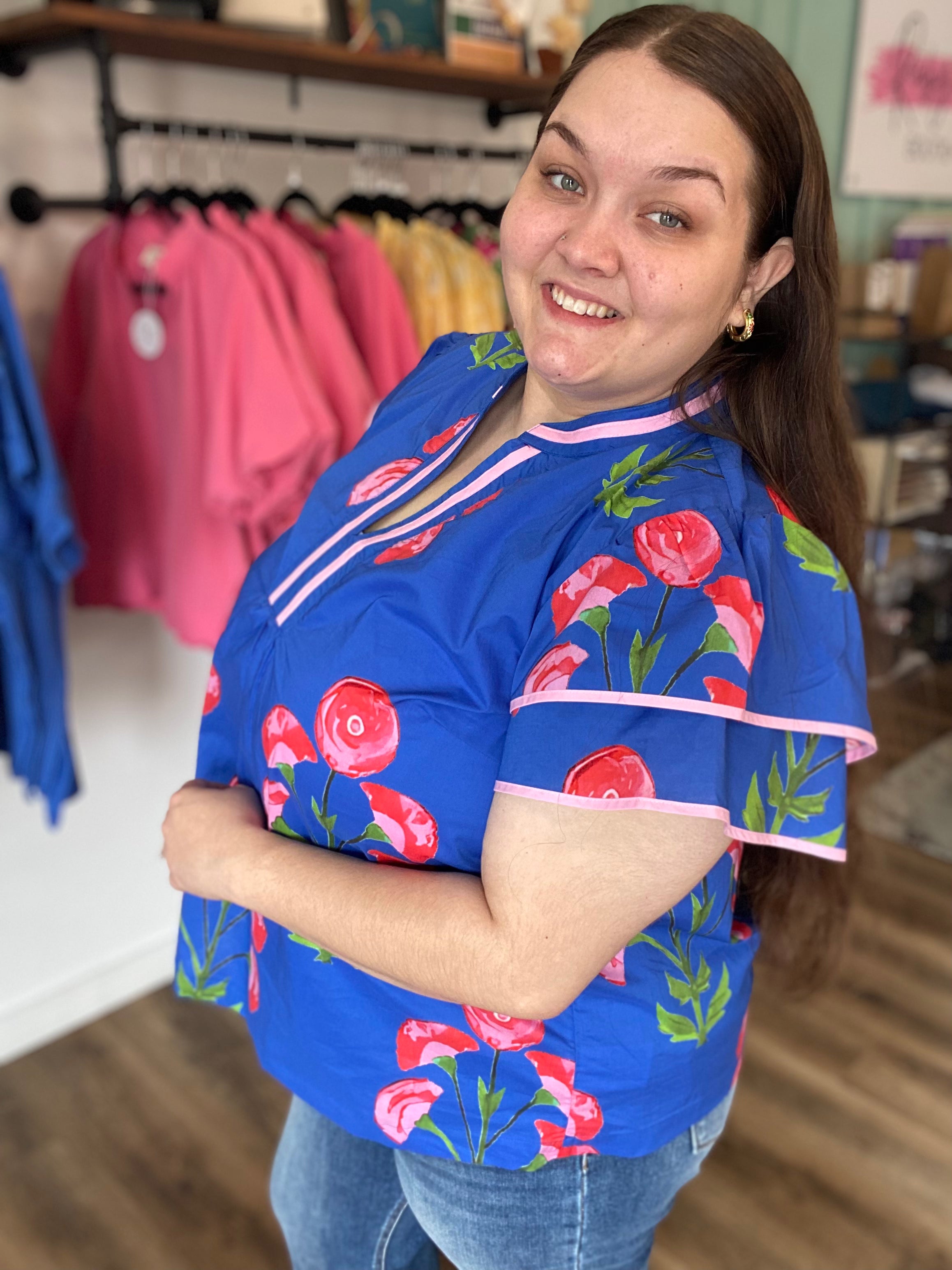 Shop Blossom Meadow Print Top- at Ruby Joy Boutique, a Women's Clothing Store in Pickerington, Ohio