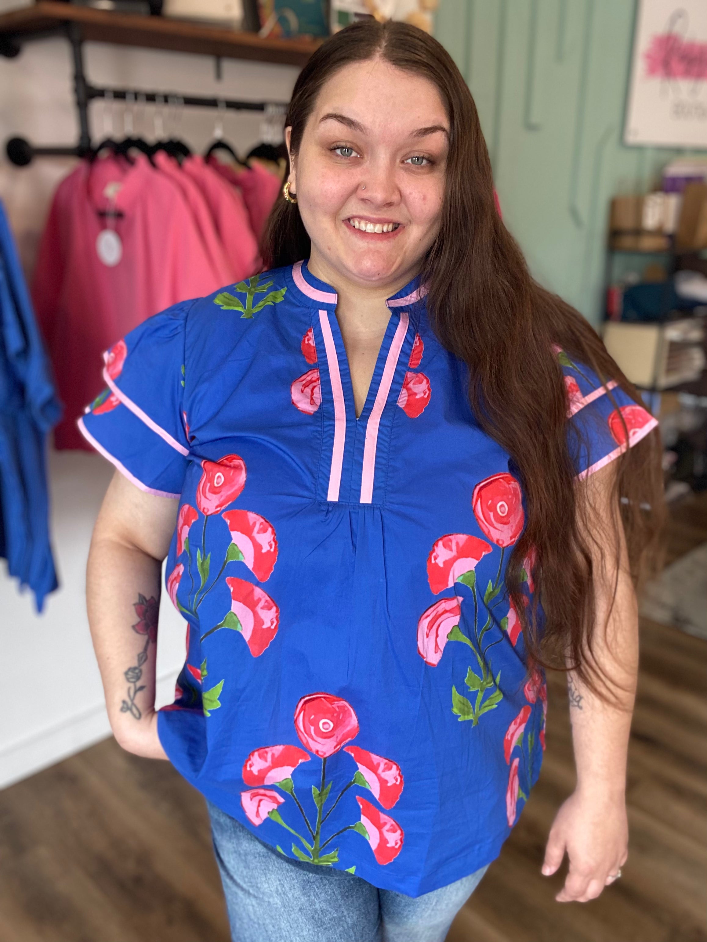 Shop Blossom Meadow Print Top- at Ruby Joy Boutique, a Women's Clothing Store in Pickerington, Ohio