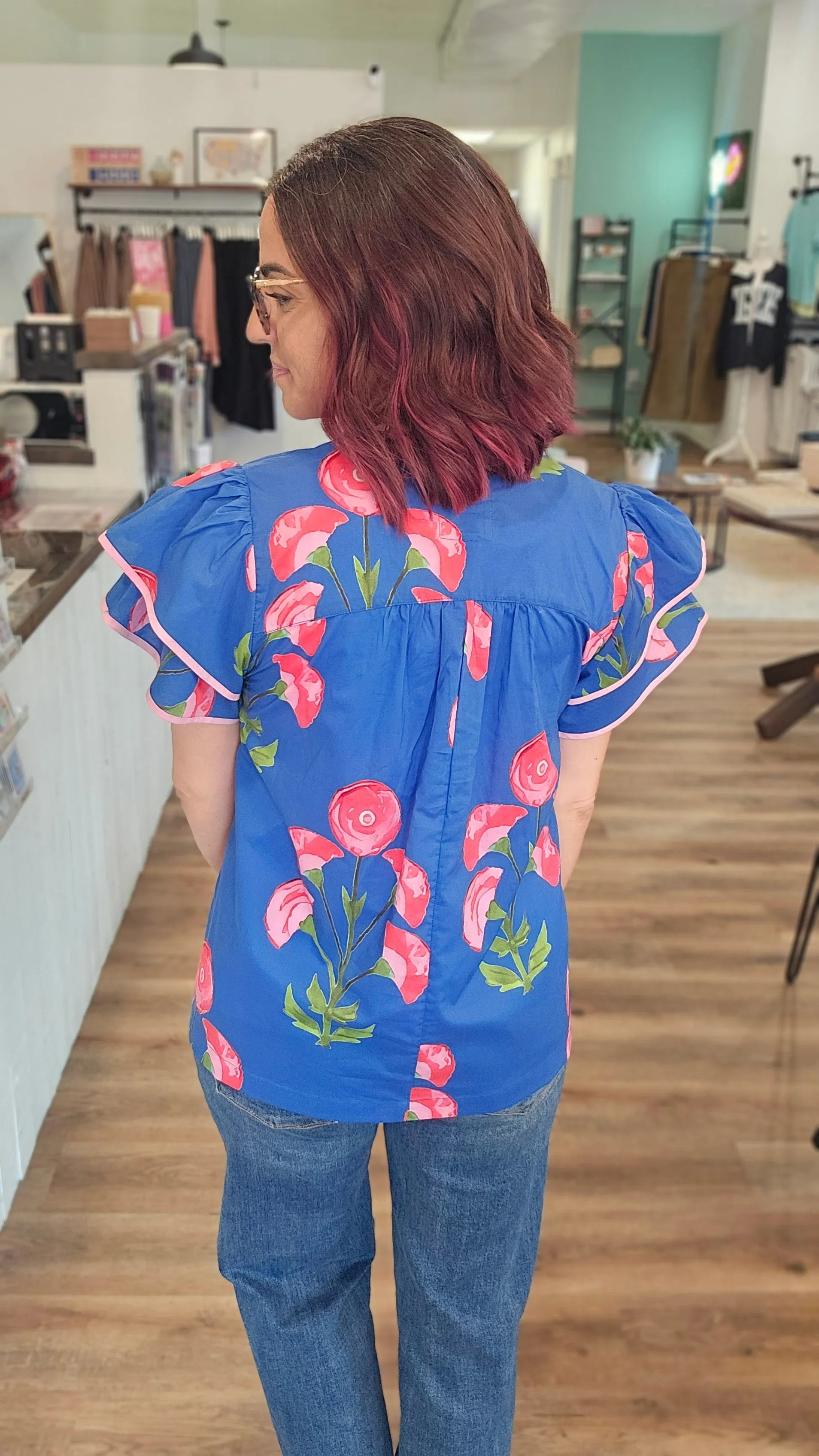 Shop Blossom Meadow Print Top- at Ruby Joy Boutique, a Women's Clothing Store in Pickerington, Ohio
