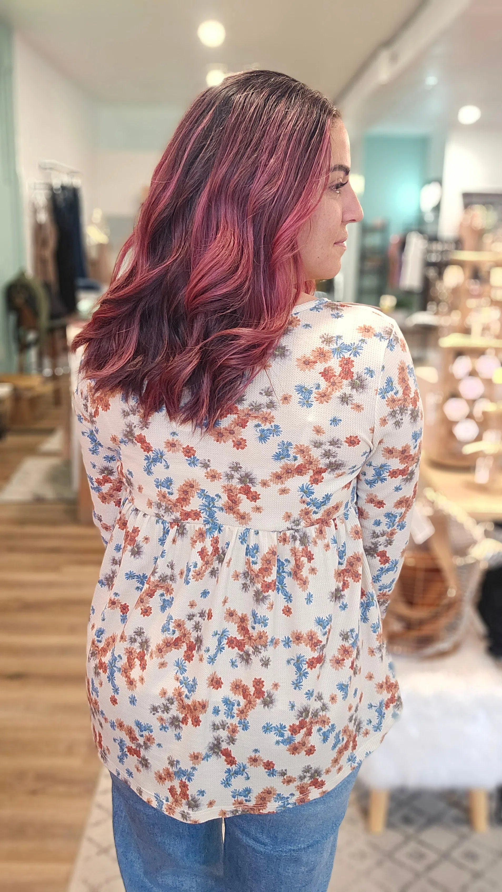 Shop Boho Floral Thermal Top-Long Sleeve Top at Ruby Joy Boutique, a Women's Clothing Store in Pickerington, Ohio