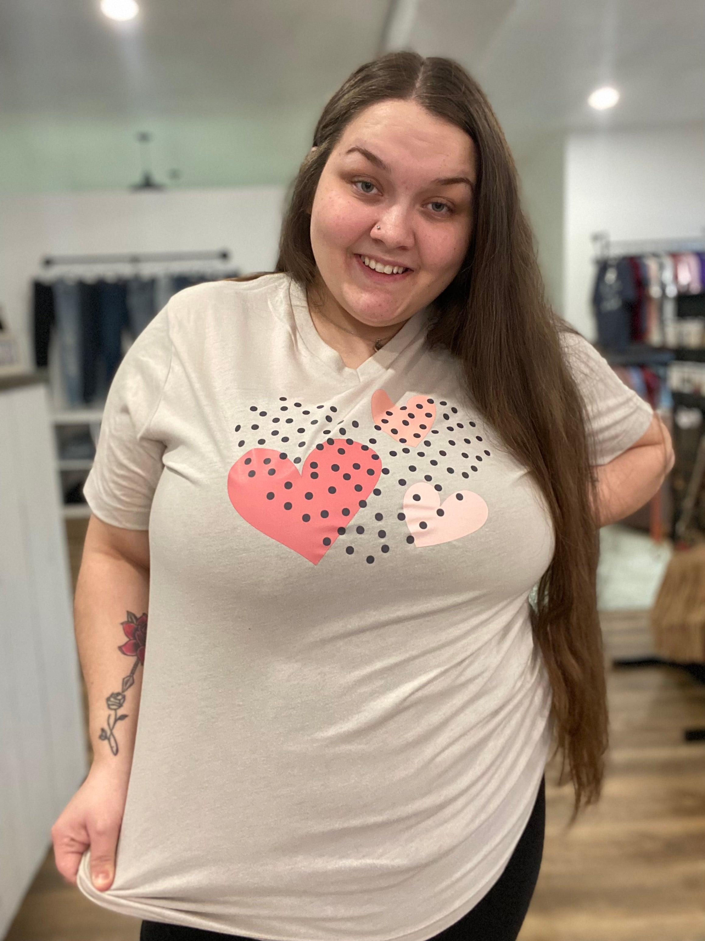 Shop Boho Hearts Graphic Tee-Graphic Tee at Ruby Joy Boutique, a Women's Clothing Store in Pickerington, Ohio
