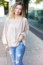 Shop Boho Vibes Smocked Bubble Sleeve Top-Blouse at Ruby Joy Boutique, a Women's Clothing Store in Pickerington, Ohio