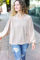 Shop Boho Vibes Smocked Bubble Sleeve Top-Blouse at Ruby Joy Boutique, a Women's Clothing Store in Pickerington, Ohio