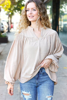 Shop Boho Vibes Smocked Bubble Sleeve Top-Blouse at Ruby Joy Boutique, a Women's Clothing Store in Pickerington, Ohio