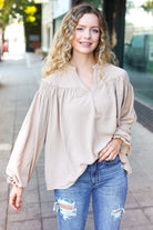 Shop Boho Vibes Smocked Bubble Sleeve Top-Blouse at Ruby Joy Boutique, a Women's Clothing Store in Pickerington, Ohio