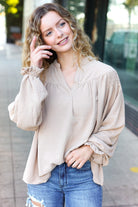 Shop Boho Vibes Smocked Bubble Sleeve Top-Blouse at Ruby Joy Boutique, a Women's Clothing Store in Pickerington, Ohio