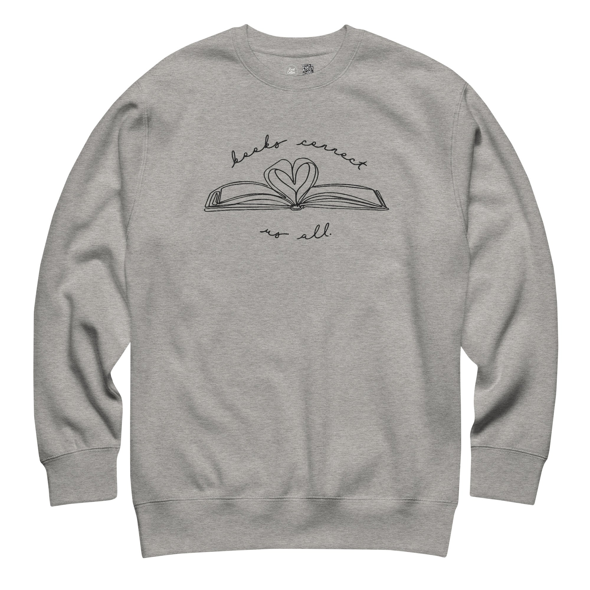 Shop Books Connect Us All Embroidered Crewneck Sweatshirt | Kind Cotton-Grey at Ruby Joy Boutique, a Women's Clothing Store in Pickerington, Ohio