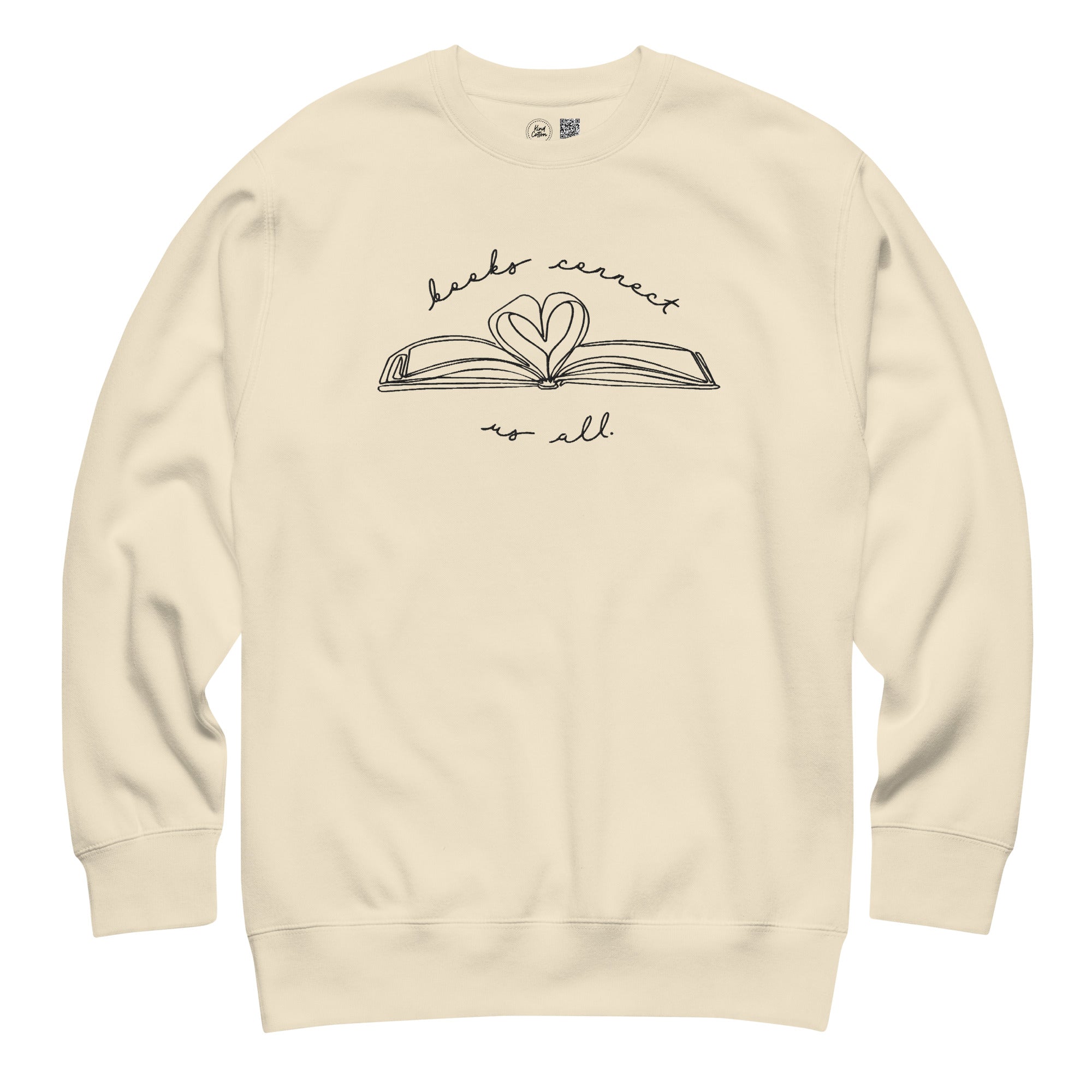 Shop Books Connect Us All Embroidered Crewneck Sweatshirt | Kind Cotton-Natural at Ruby Joy Boutique, a Women's Clothing Store in Pickerington, Ohio