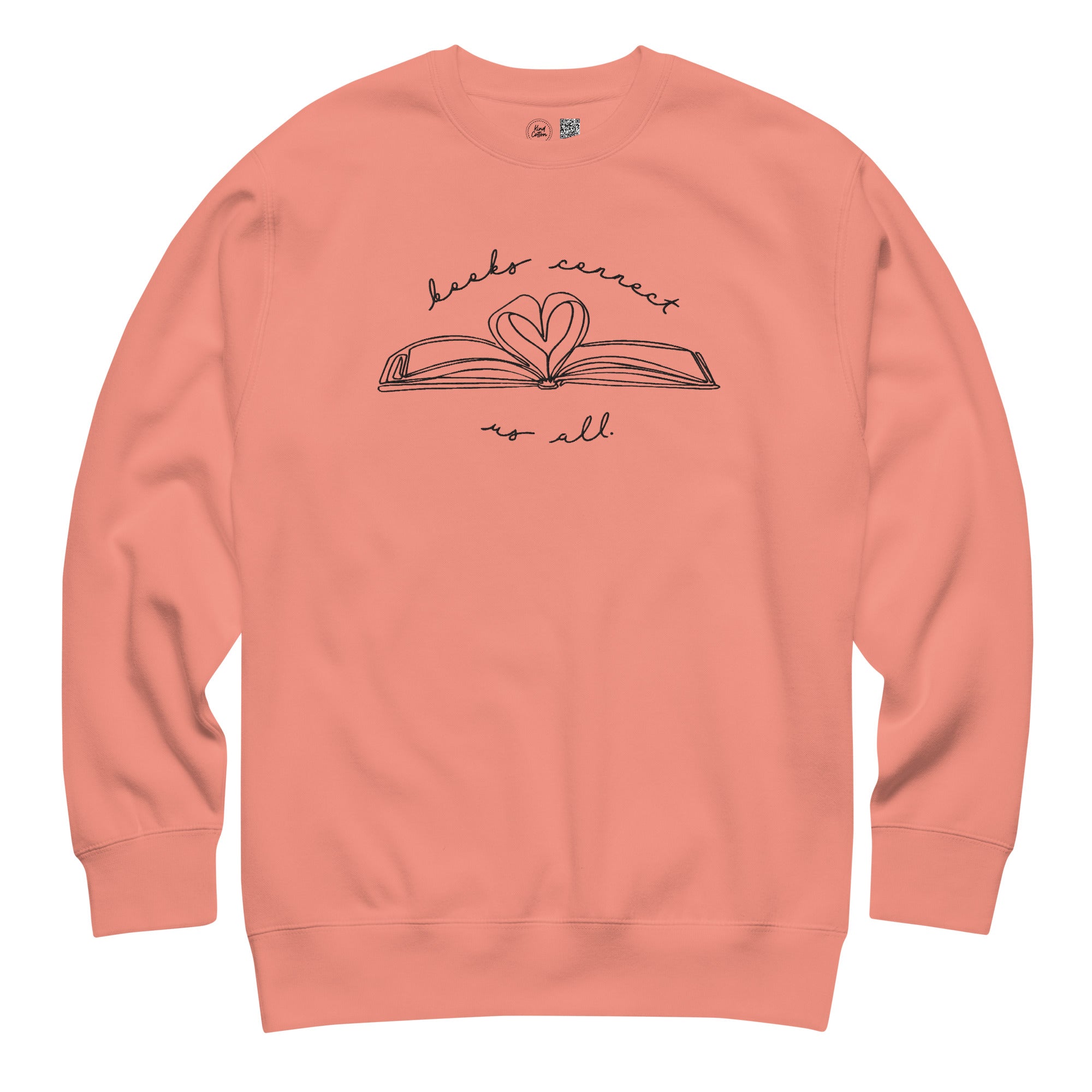 Shop Books Connect Us All Embroidered Crewneck Sweatshirt | Kind Cotton-Sunset at Ruby Joy Boutique, a Women's Clothing Store in Pickerington, Ohio