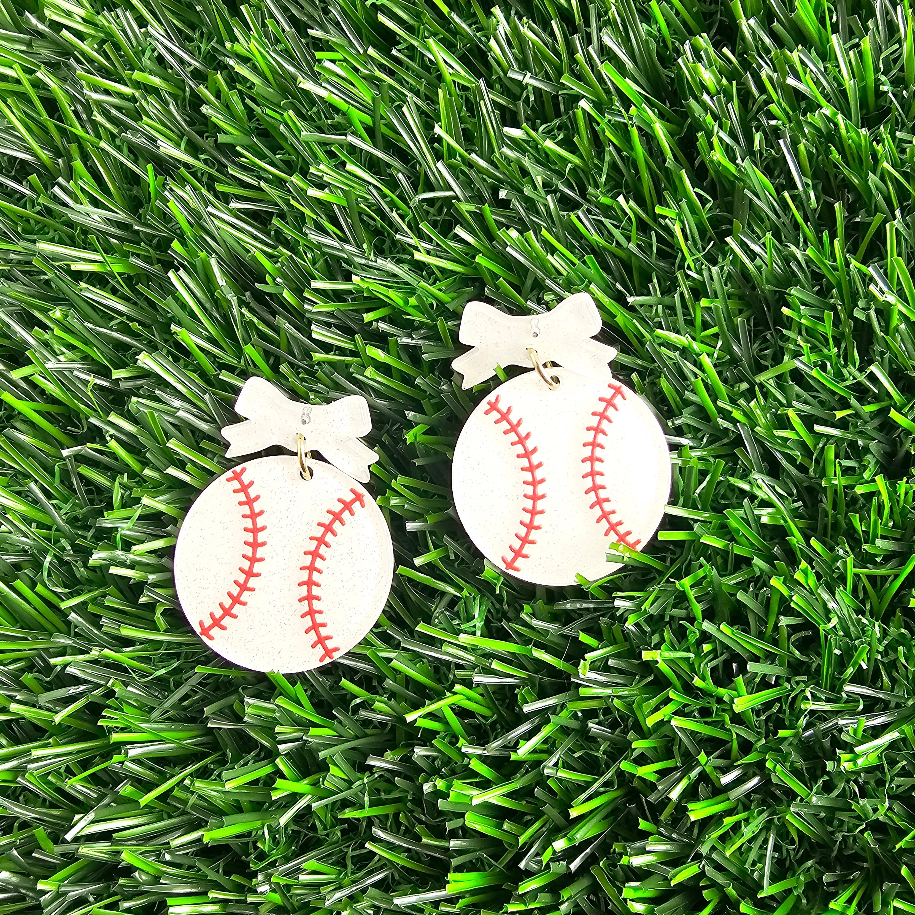 Shop Bow Baseball Earrings- at Ruby Joy Boutique, a Women's Clothing Store in Pickerington, Ohio