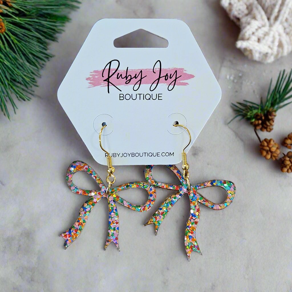 Tracy Lynn Designs Bow Dangle Earrings Confetti
