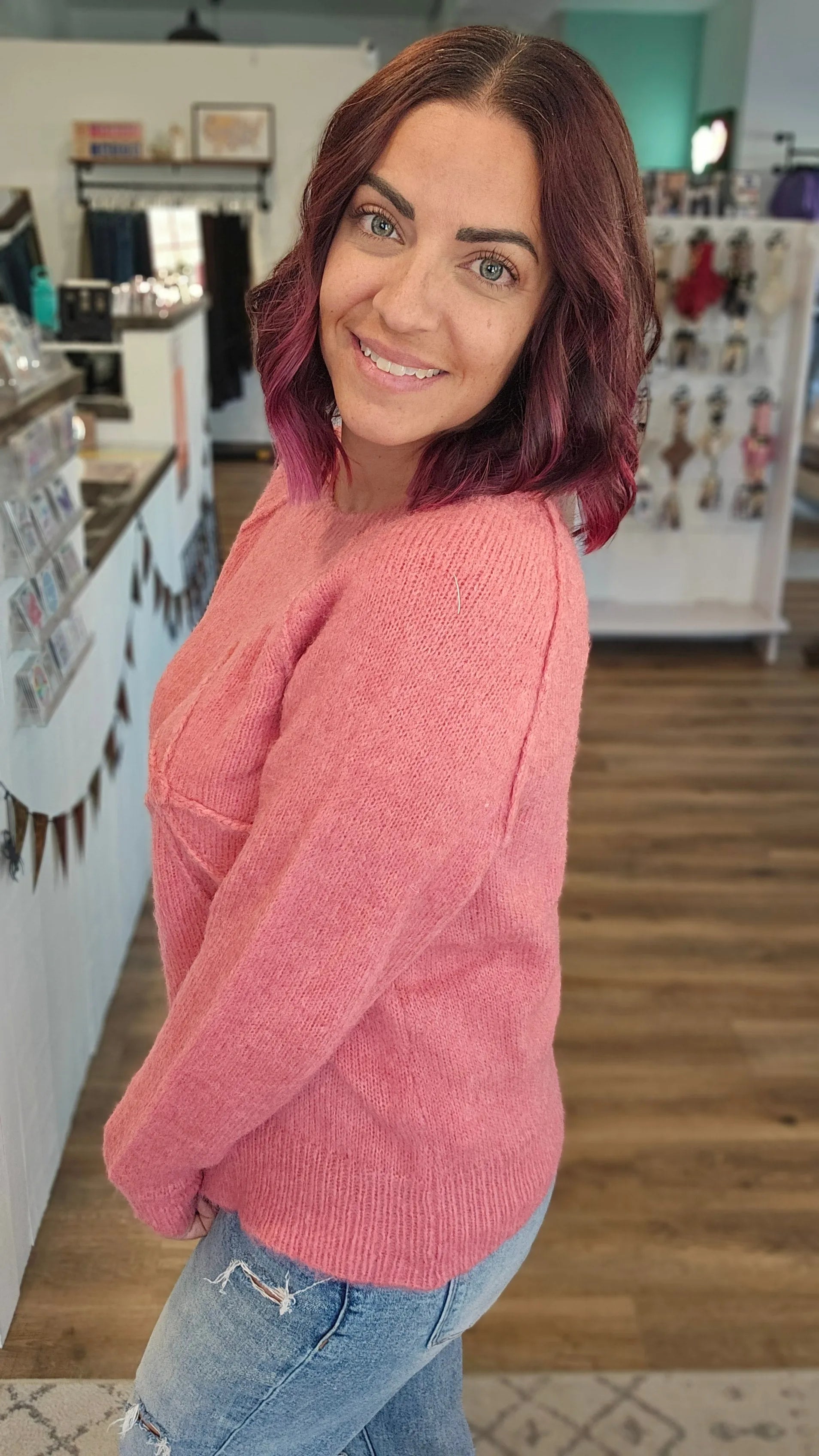 Shop Bow Embroidered Sweater - Rosy Pink- at Ruby Joy Boutique, a Women's Clothing Store in Pickerington, Ohio