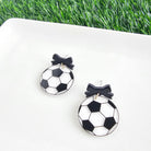 Shop Bow Soccer Ball Earrings- at Ruby Joy Boutique, a Women's Clothing Store in Pickerington, Ohio