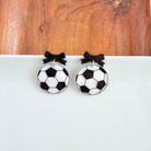 Shop Bow Soccer Ball Earrings- at Ruby Joy Boutique, a Women's Clothing Store in Pickerington, Ohio