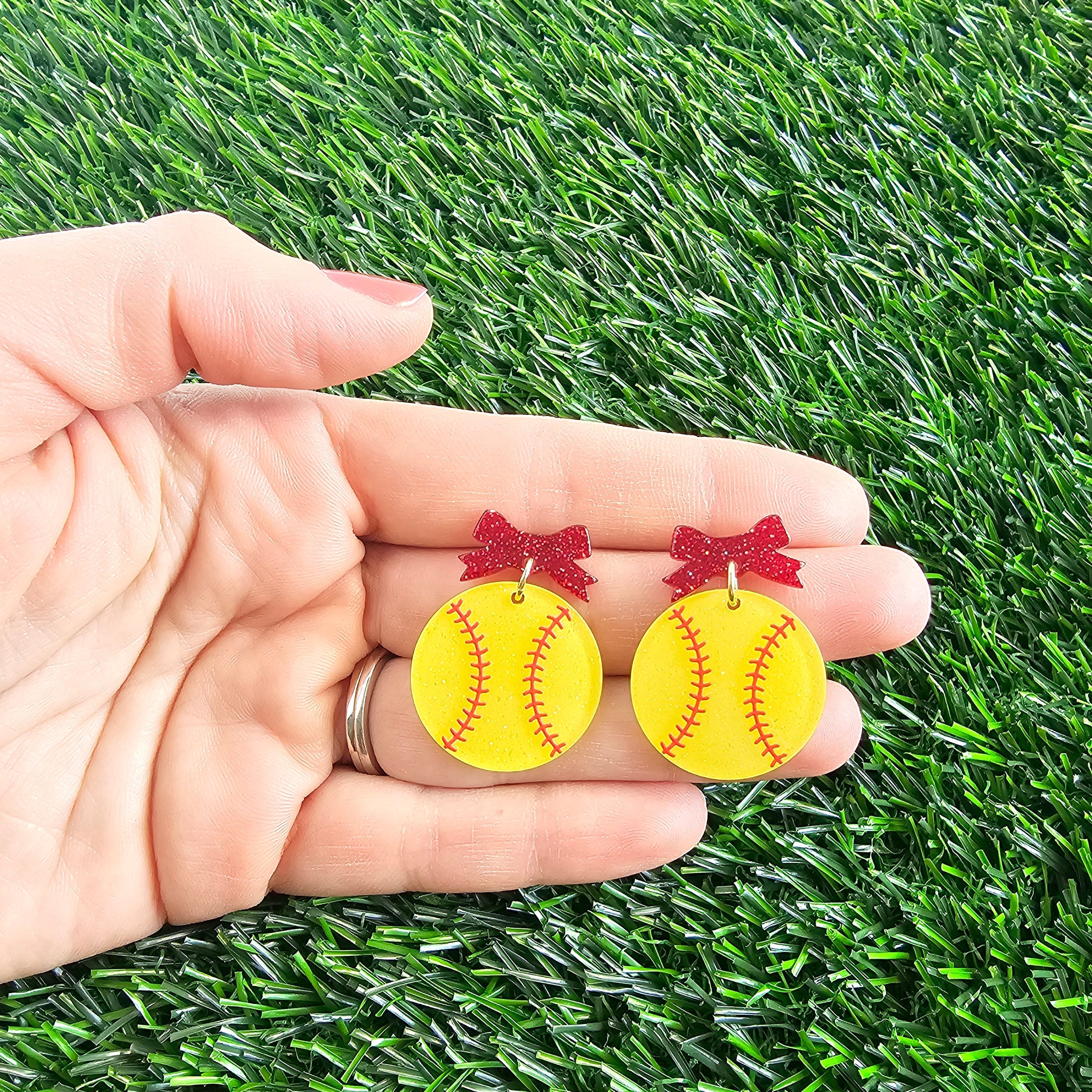 Shop Bow Softball Earrings- at Ruby Joy Boutique, a Women's Clothing Store in Pickerington, Ohio