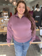 Shop Bridget Quarter-Zip Pullover-Shirts at Ruby Joy Boutique, a Women's Clothing Store in Pickerington, Ohio