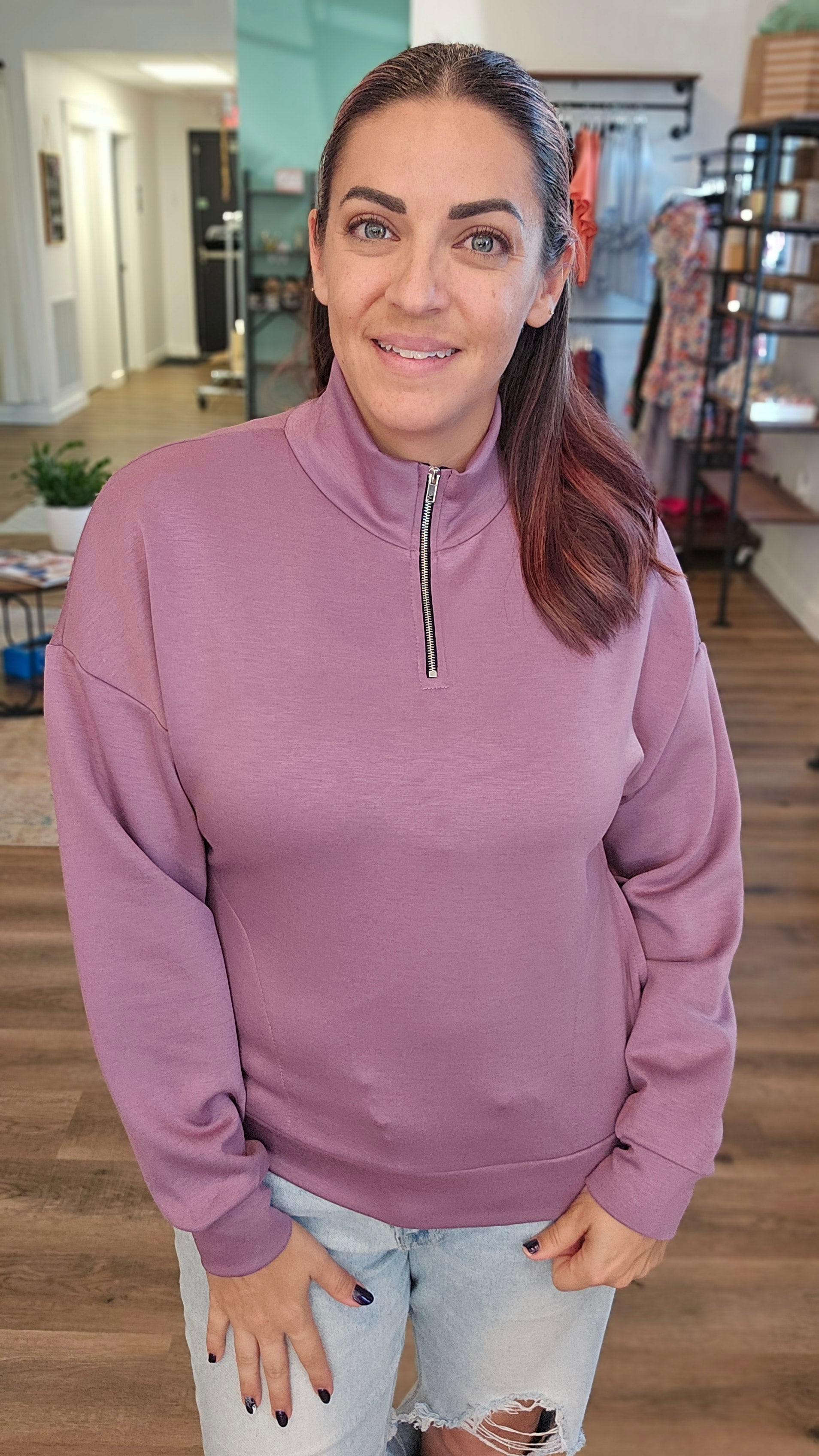 Shop Bridget Quarter-Zip Pullover-Shirts at Ruby Joy Boutique, a Women's Clothing Store in Pickerington, Ohio