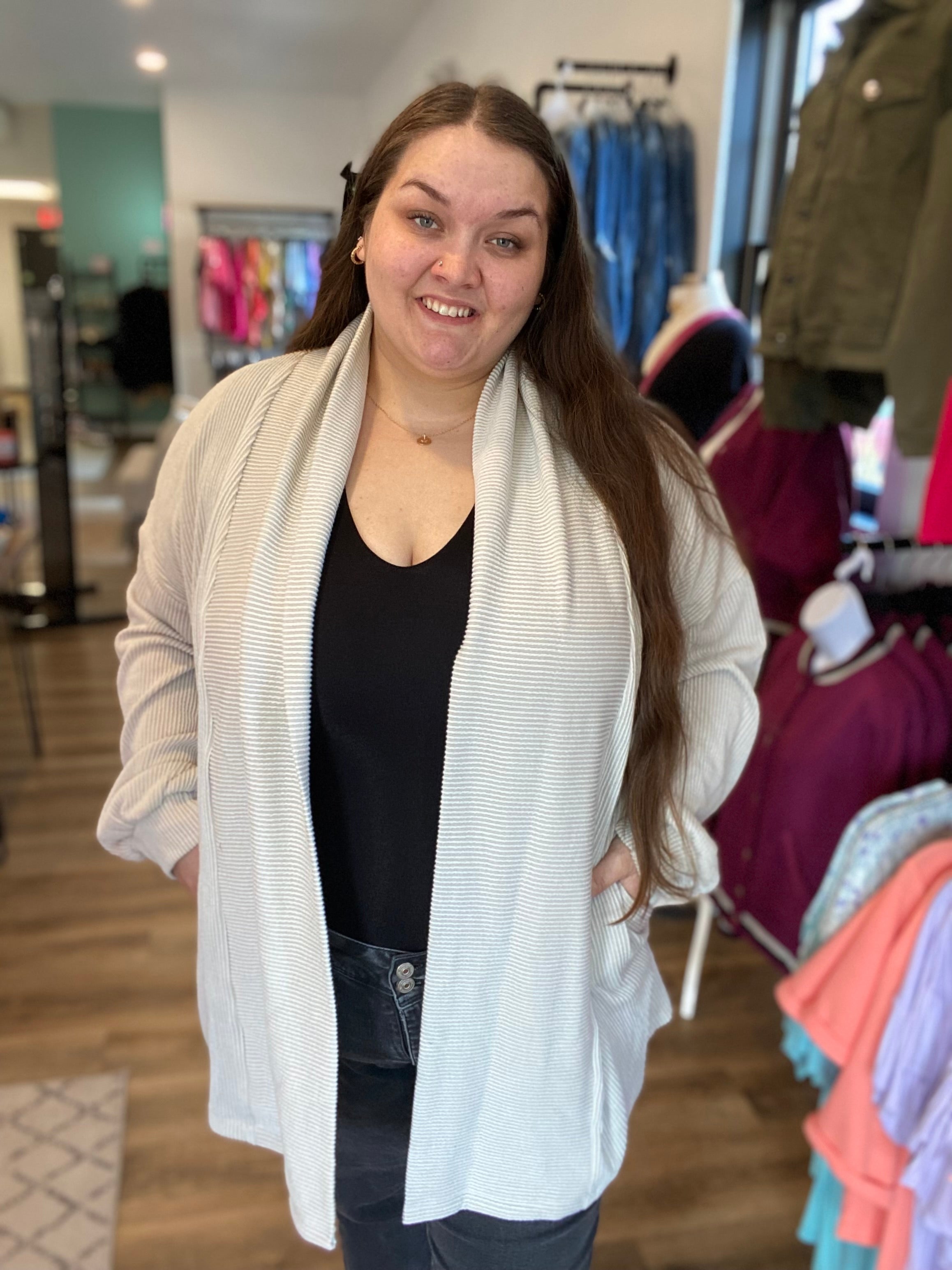 Shop Brielle Open Cardigan - Taupe-Cardigan at Ruby Joy Boutique, a Women's Clothing Store in Pickerington, Ohio