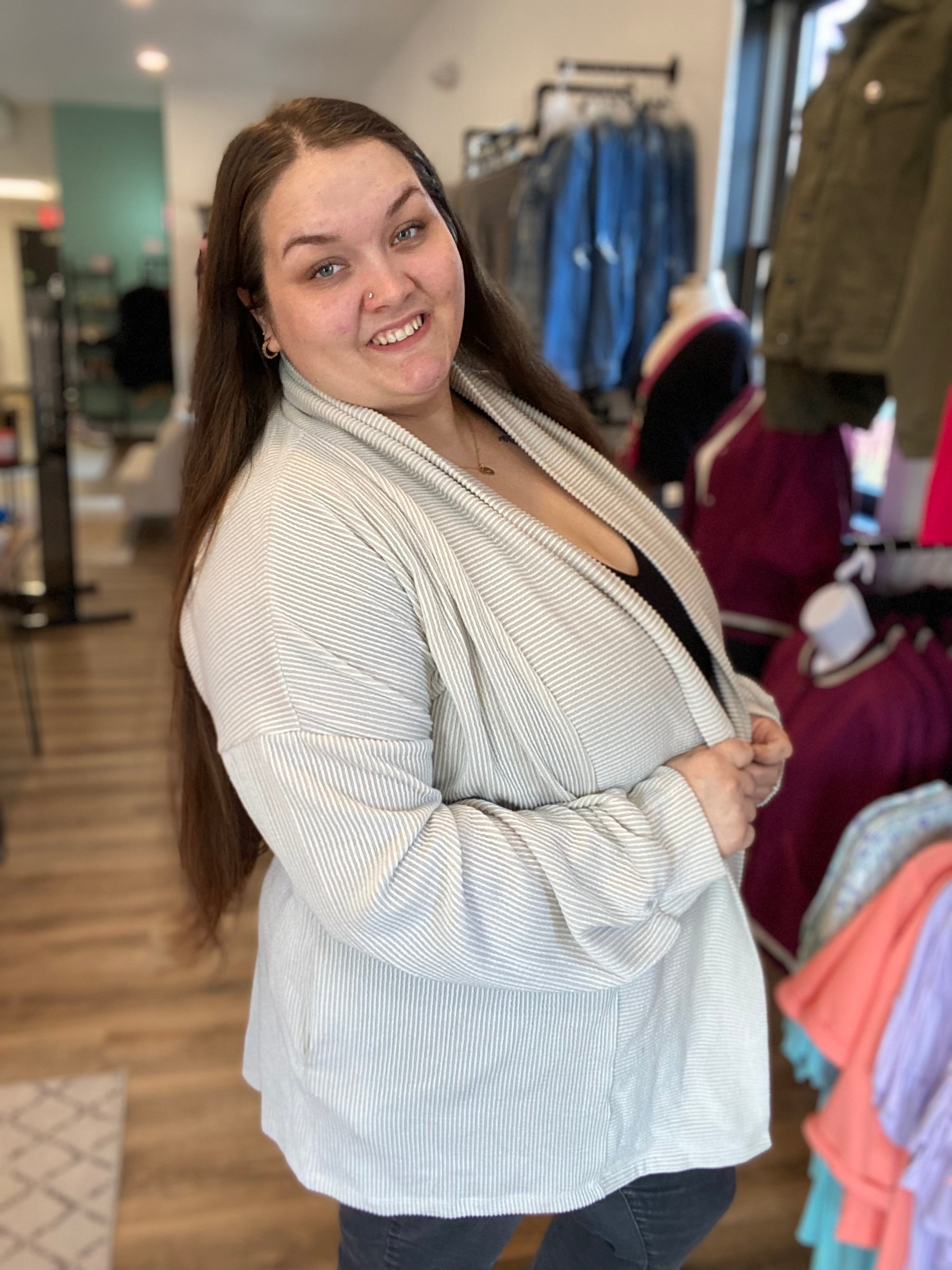 Shop Brielle Open Cardigan - Taupe-Cardigan at Ruby Joy Boutique, a Women's Clothing Store in Pickerington, Ohio