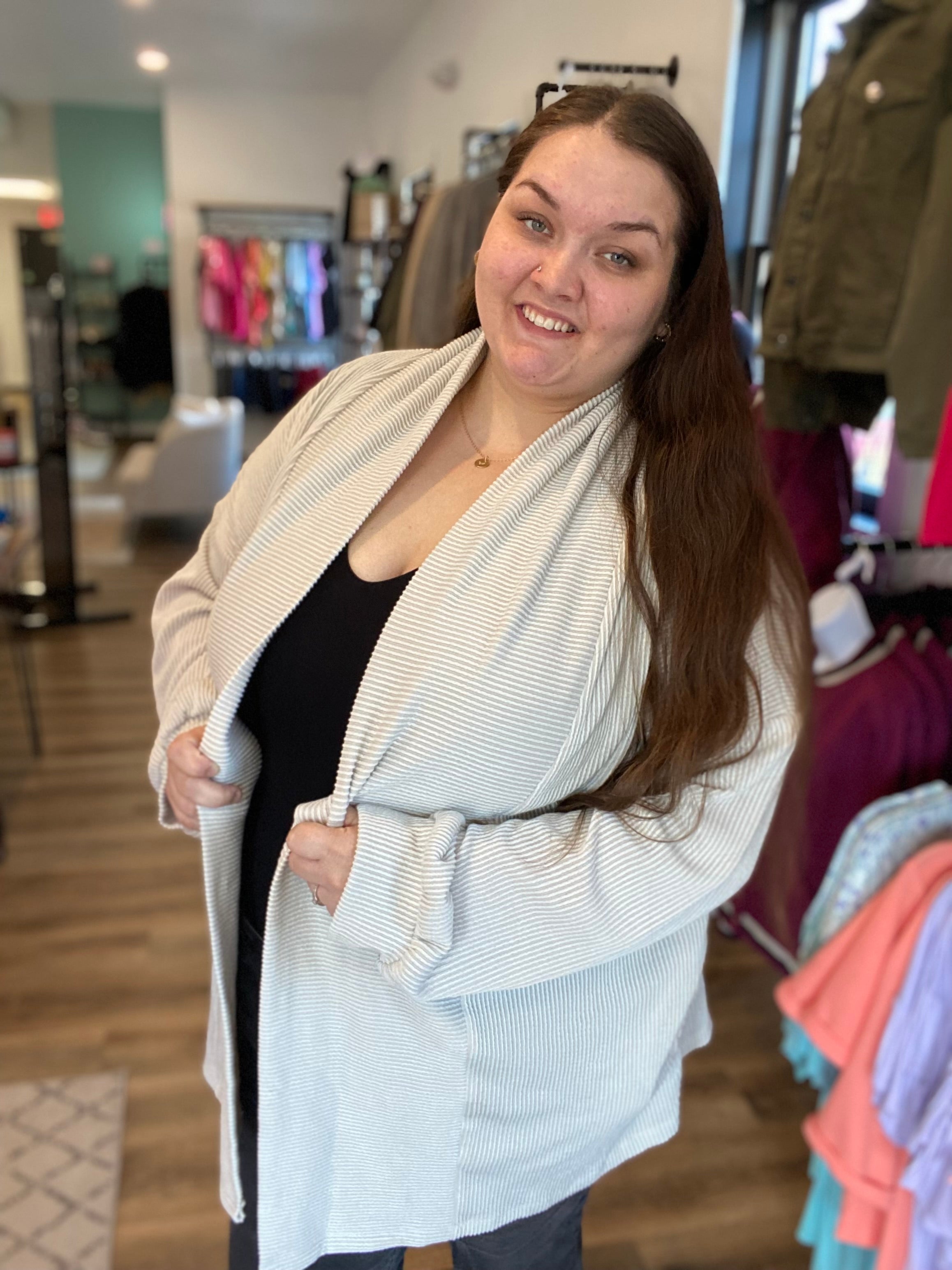 Shop Brielle Open Cardigan - Taupe-Cardigan at Ruby Joy Boutique, a Women's Clothing Store in Pickerington, Ohio