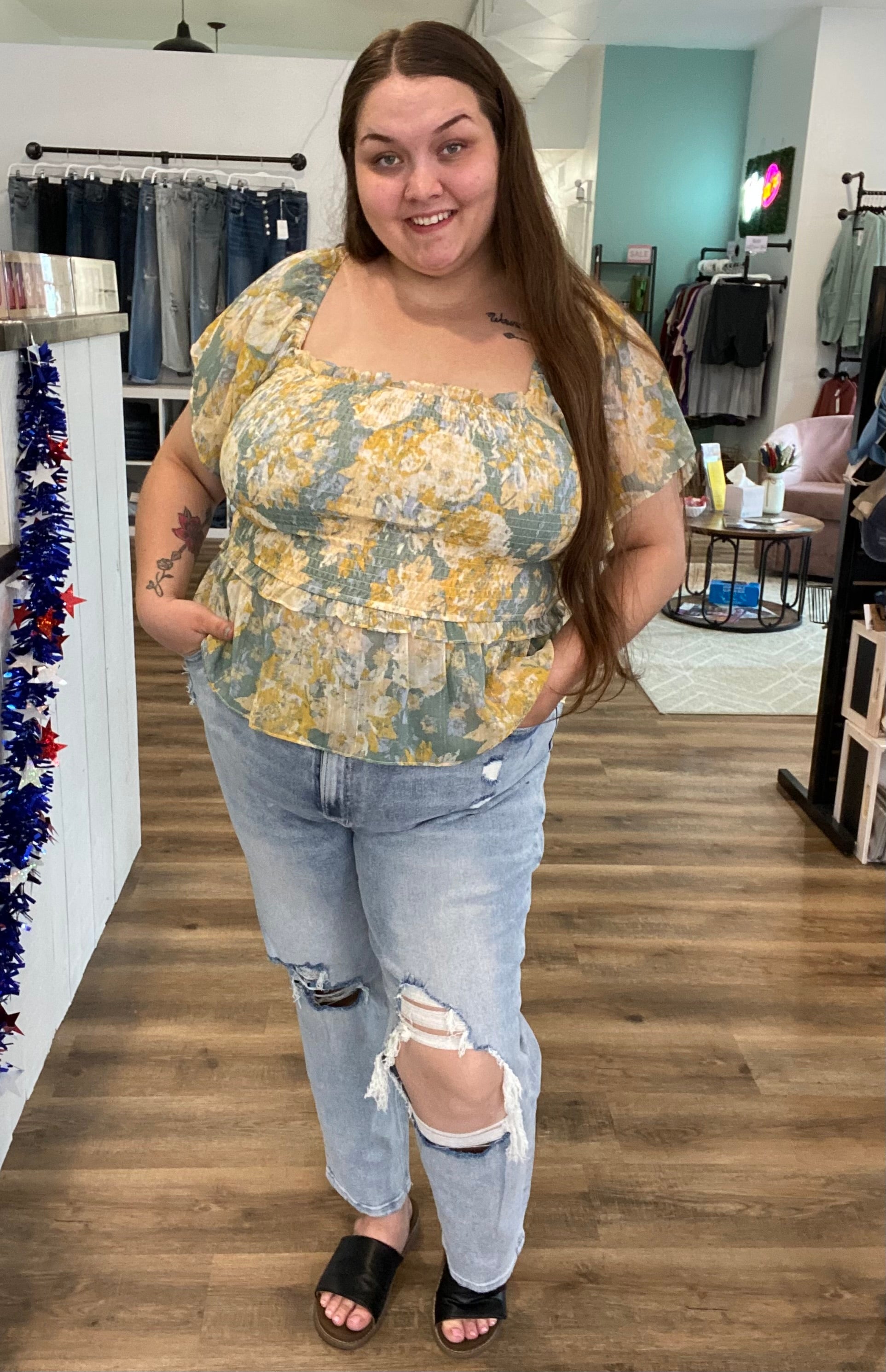 Shop Brielle Smocked Top-Blouse at Ruby Joy Boutique, a Women's Clothing Store in Pickerington, Ohio
