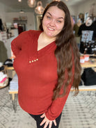 Shop Brooklyn Button Top - Brick-Shirts at Ruby Joy Boutique, a Women's Clothing Store in Pickerington, Ohio