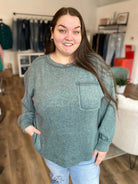 Shop Brushed Hacci Pocket Sweater - Ash Jade- at Ruby Joy Boutique, a Women's Clothing Store in Pickerington, Ohio