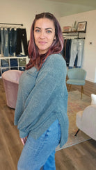 Shop Brushed Hacci Pocket Sweater - Ash Jade- at Ruby Joy Boutique, a Women's Clothing Store in Pickerington, Ohio