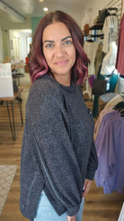 Shop Brushed Hacci Pocket Sweater - Charcoal- at Ruby Joy Boutique, a Women's Clothing Store in Pickerington, Ohio
