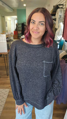 Shop Brushed Hacci Pocket Sweater - Charcoal- at Ruby Joy Boutique, a Women's Clothing Store in Pickerington, Ohio