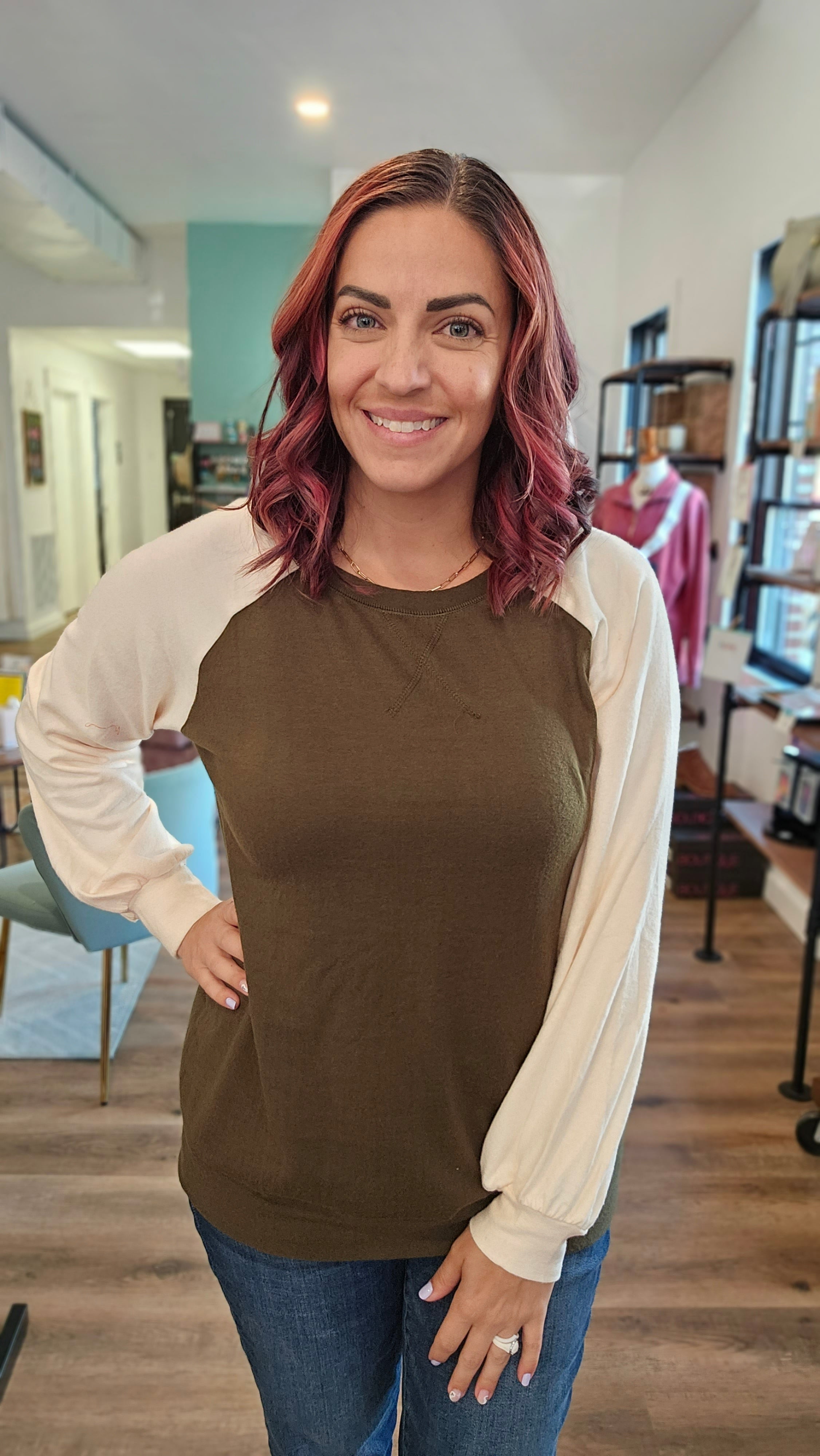 Shop Brushed Raglan Sleeve Sweater-Shirts & Tops at Ruby Joy Boutique, a Women's Clothing Store in Pickerington, Ohio